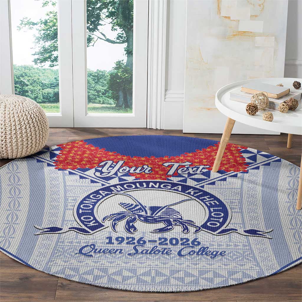 Queen Salote College 100 Years Personalized Round Carpet Tonga QSC Heilala Lei White Ngatu Pattern