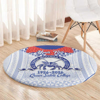 Queen Salote College 100 Years Personalized Round Carpet Tonga QSC Heilala Lei White Ngatu Pattern