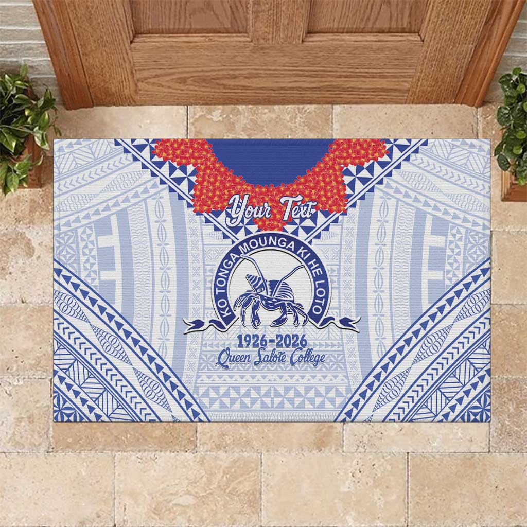 Queen Salote College 100 Years Personalized Rubber Doormat Tonga QSC Heilala Lei White Ngatu Pattern