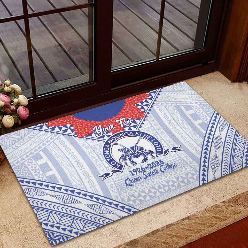 Queen Salote College 100 Years Personalized Rubber Doormat Tonga QSC Heilala Lei White Ngatu Pattern