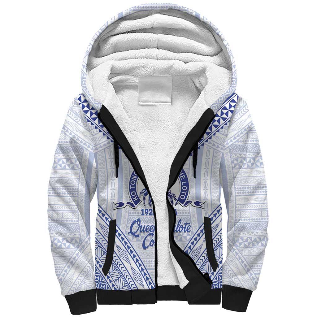 Queen Salote College 100 Years Personalized Sherpa Hoodie Tonga QSC Heilala Lei White Ngatu Pattern
