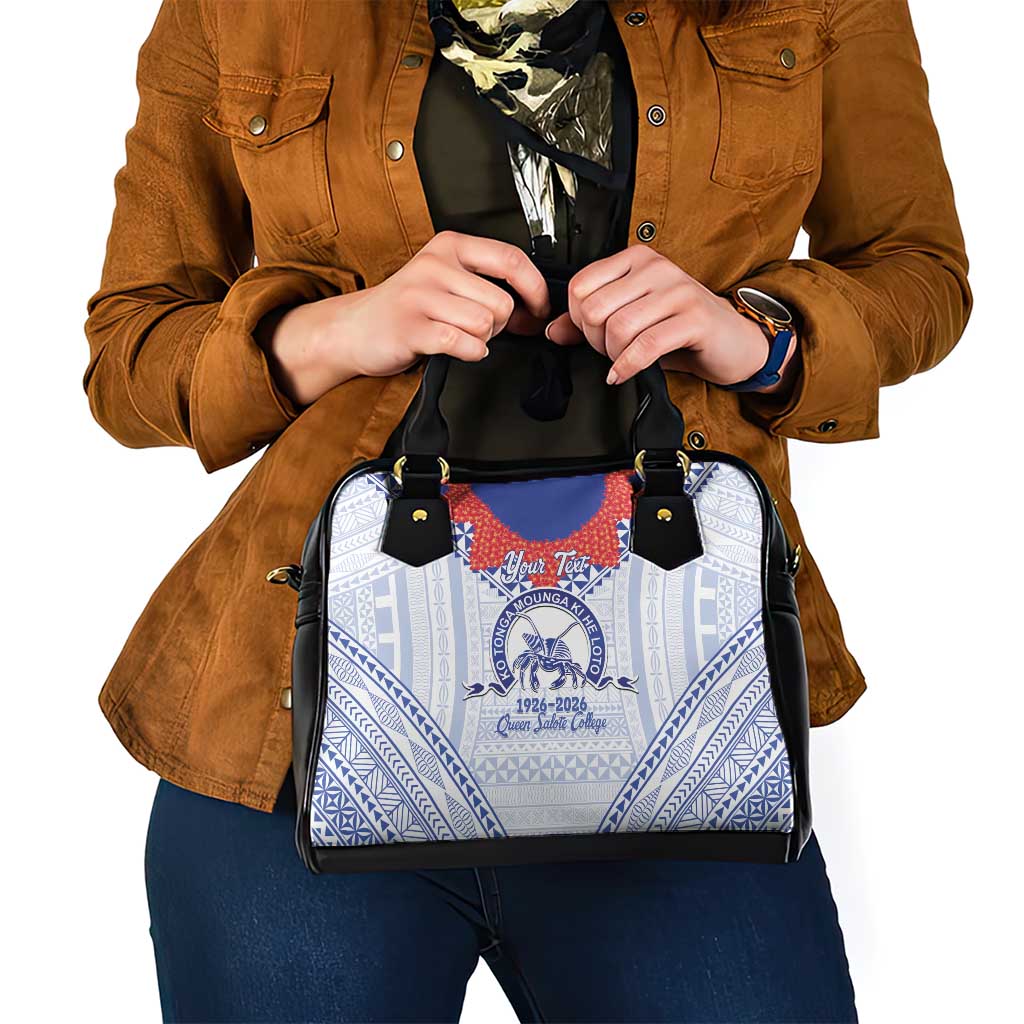 Queen Salote College 100 Years Personalized Shoulder Handbag Tonga QSC Heilala Lei White Ngatu Pattern