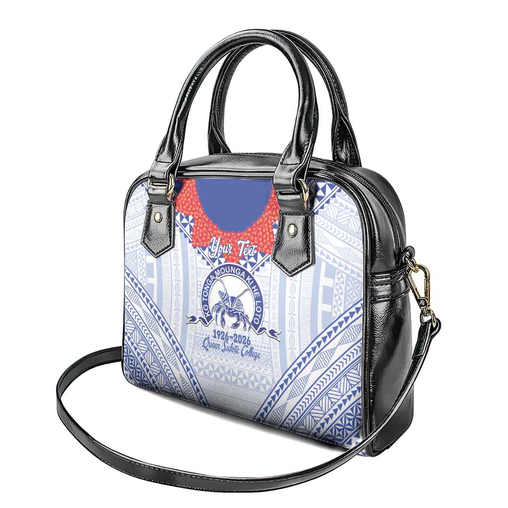 Queen Salote College 100 Years Personalized Shoulder Handbag Tonga QSC Heilala Lei White Ngatu Pattern