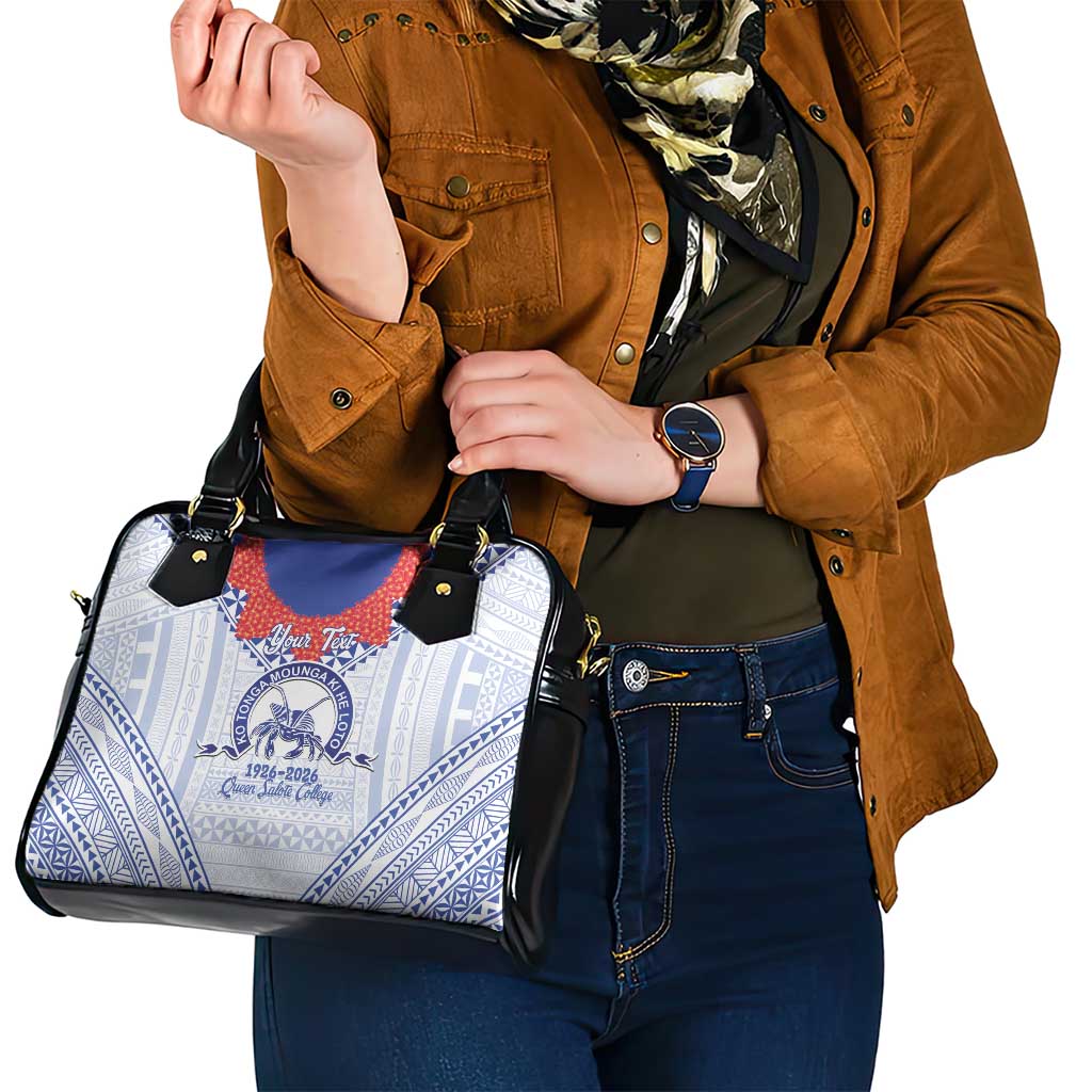 Queen Salote College 100 Years Personalized Shoulder Handbag Tonga QSC Heilala Lei White Ngatu Pattern