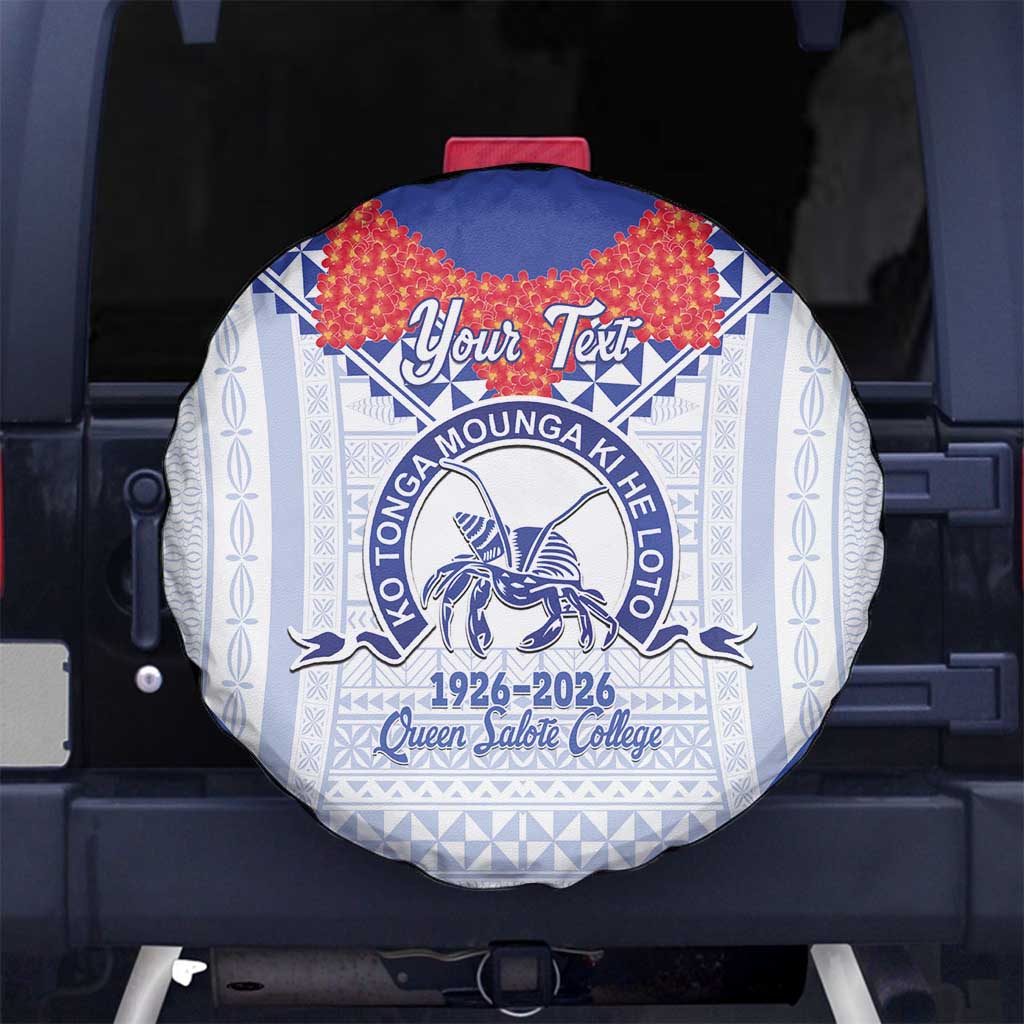 Queen Salote College 100 Years Personalized Spare Tire Cover Tonga QSC Heilala Lei White Ngatu Pattern