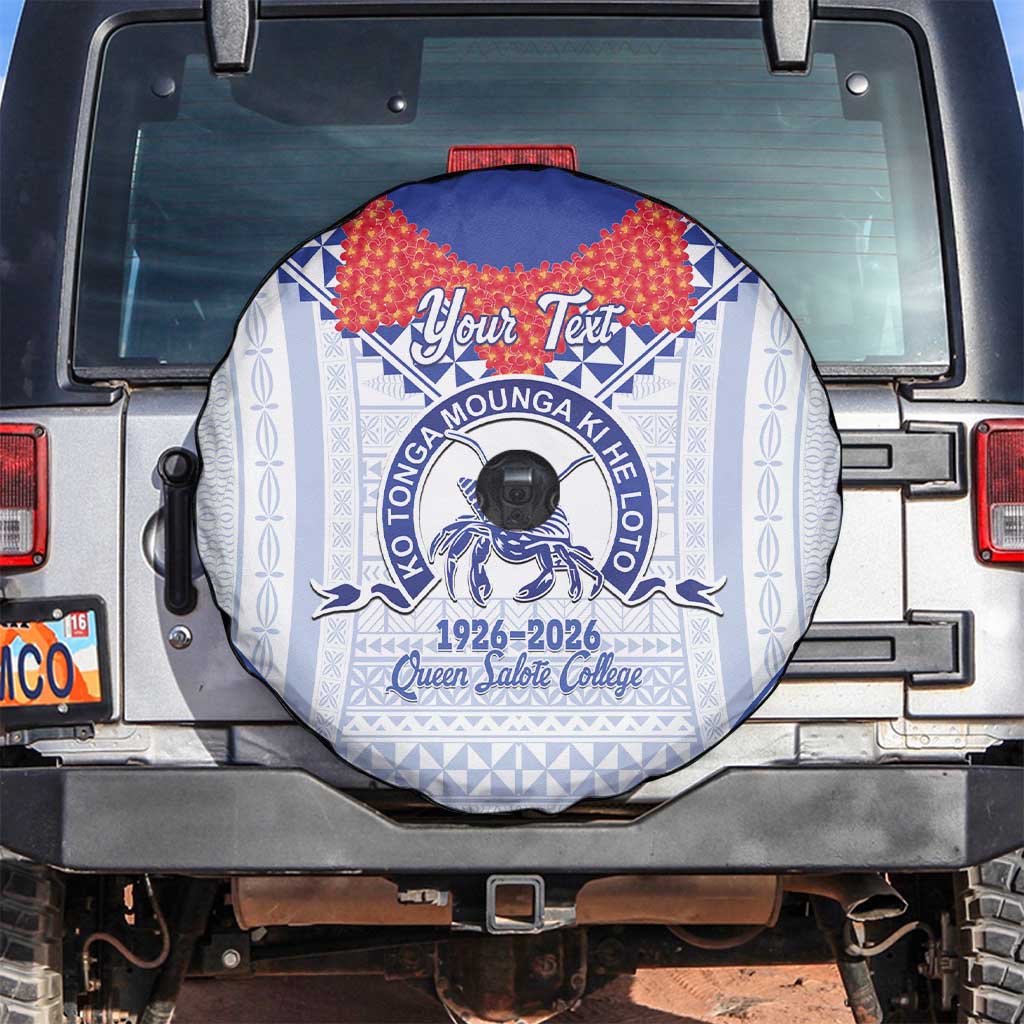 Queen Salote College 100 Years Personalized Spare Tire Cover Tonga QSC Heilala Lei White Ngatu Pattern