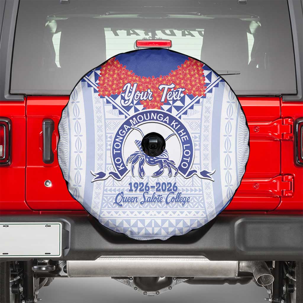Queen Salote College 100 Years Personalized Spare Tire Cover Tonga QSC Heilala Lei White Ngatu Pattern