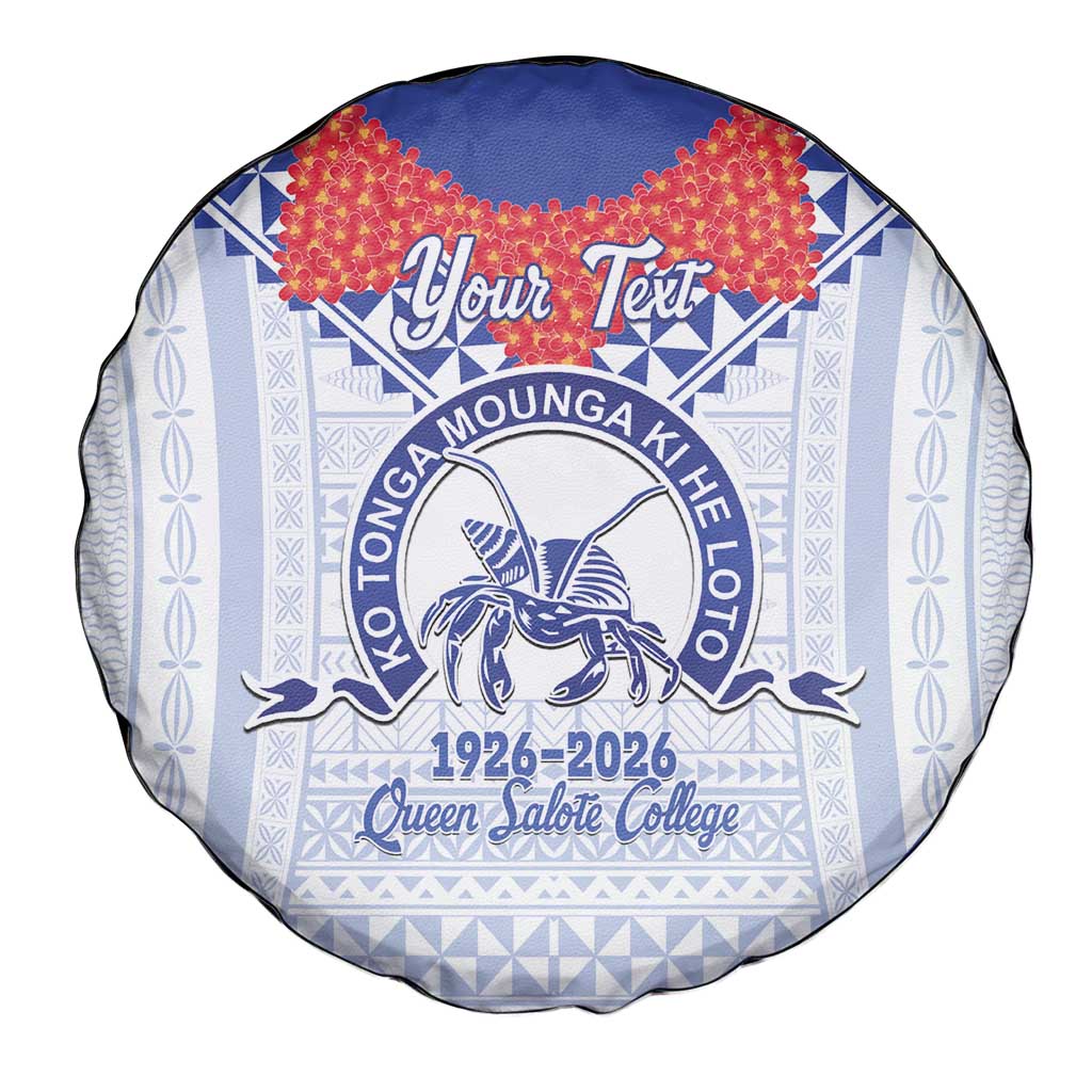 Queen Salote College 100 Years Personalized Spare Tire Cover Tonga QSC Heilala Lei White Ngatu Pattern