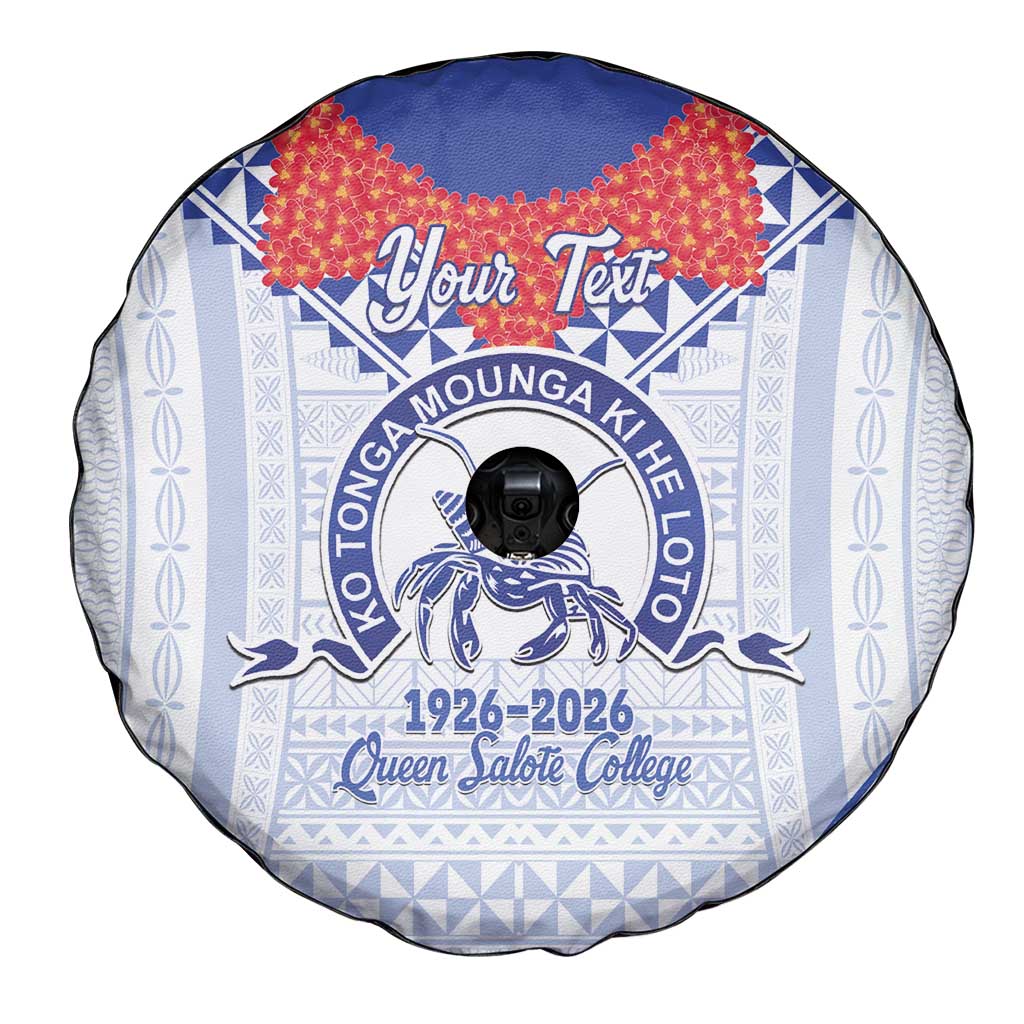 Queen Salote College 100 Years Personalized Spare Tire Cover Tonga QSC Heilala Lei White Ngatu Pattern