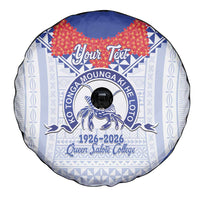 Queen Salote College 100 Years Personalized Spare Tire Cover Tonga QSC Heilala Lei White Ngatu Pattern