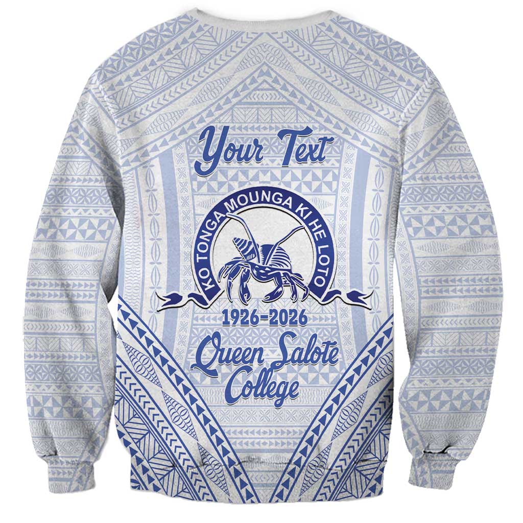 Queen Salote College 100 Years Personalized Sweatshirt Tonga QSC Heilala Lei White Ngatu Pattern