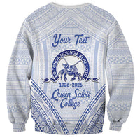 Queen Salote College 100 Years Personalized Sweatshirt Tonga QSC Heilala Lei White Ngatu Pattern
