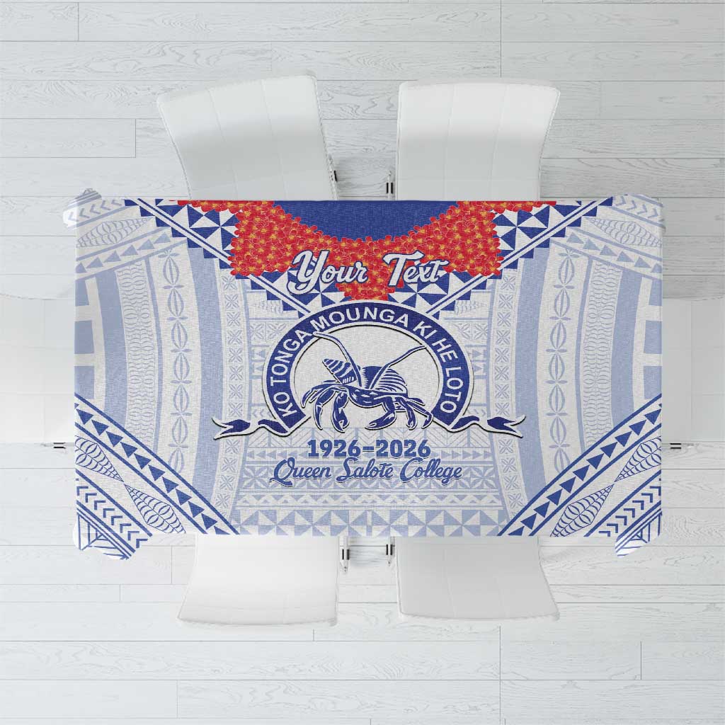 Queen Salote College 100 Years Personalized Tablecloth Tonga QSC Heilala Lei White Ngatu Pattern