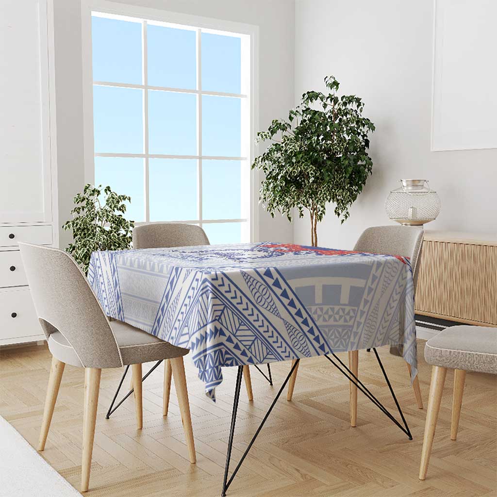 Queen Salote College 100 Years Personalized Tablecloth Tonga QSC Heilala Lei White Ngatu Pattern