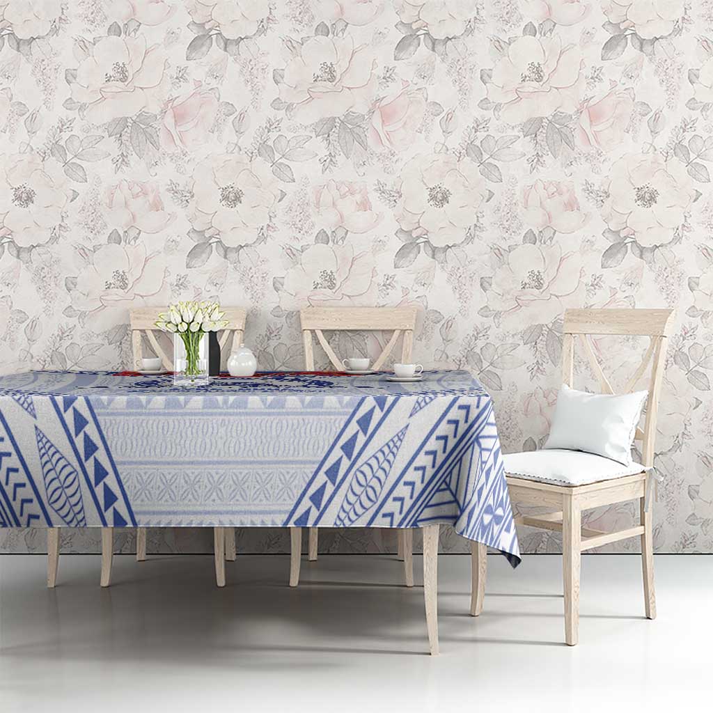 Queen Salote College 100 Years Personalized Tablecloth Tonga QSC Heilala Lei White Ngatu Pattern