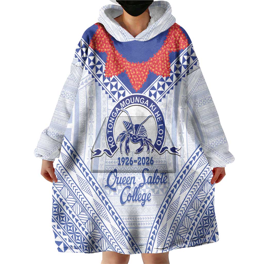 Queen Salote College 100 Years Personalized Wearable Blanket Hoodie Tonga QSC Heilala Lei White Ngatu Pattern