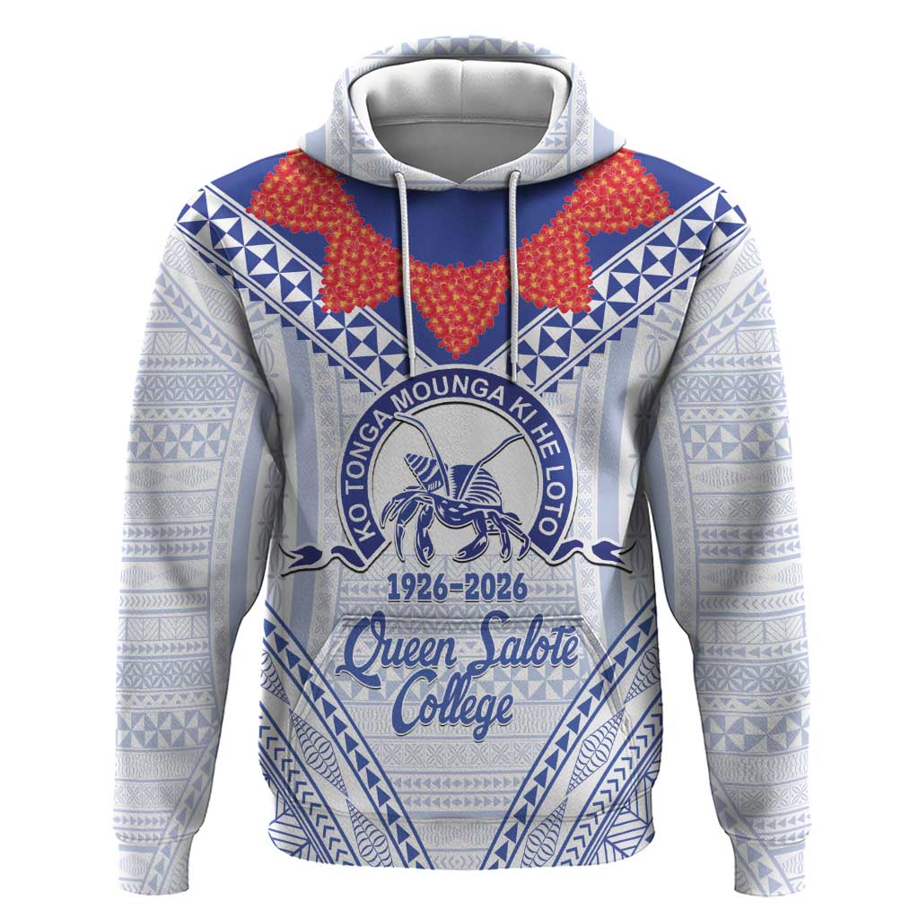 Queen Salote College 100 Years Personalized Zip Hoodie Tonga QSC Heilala Lei White Ngatu Pattern