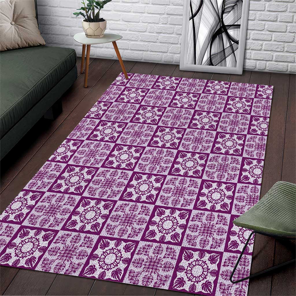 Poni Palaka Quilt Hawaii Area Rug Hawaiian Tropical Monstera Sea Turtle LT14 Purple - Polynesian Pride