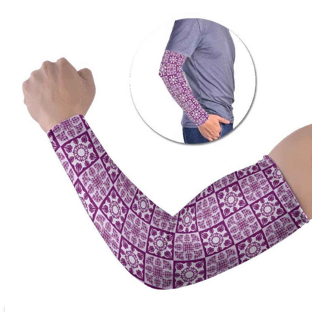 Poni Palaka Quilt Hawaii Arm Sleeves Hawaiian Tropical Monstera Sea Turtle LT14 Set of 2 Purple - Polynesian Pride