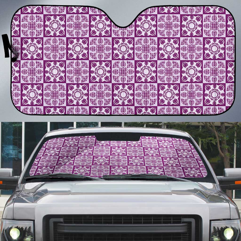 Poni Palaka Quilt Hawaii Auto Sun Shade Hawaiian Tropical Monstera Sea Turtle LT14 Purple - Polynesian Pride