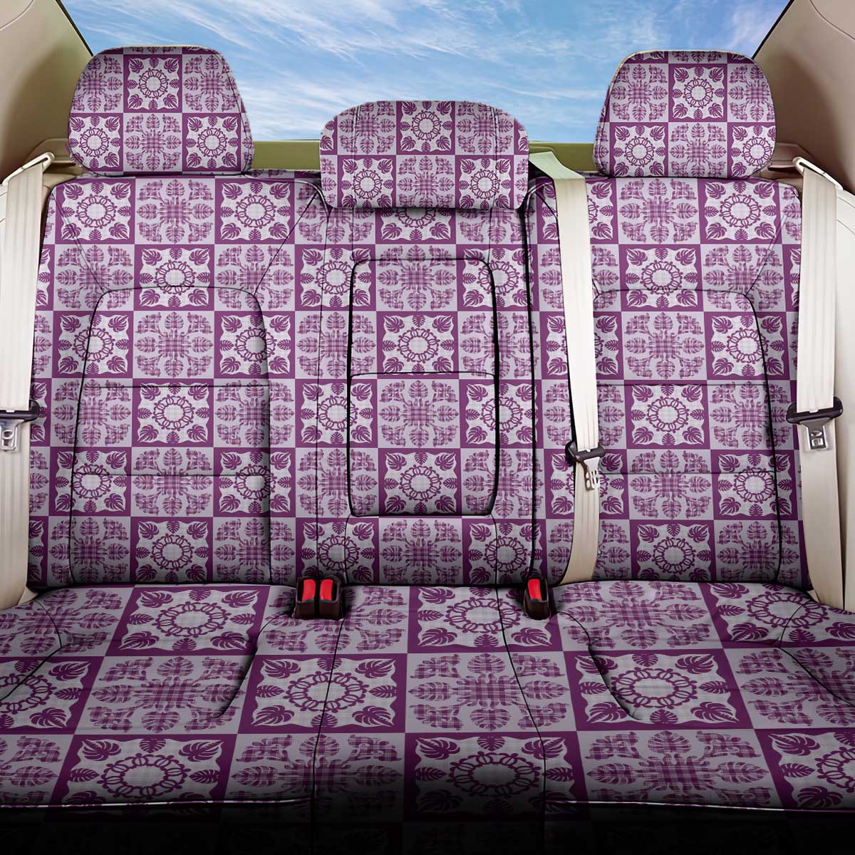 Poni Palaka Quilt Hawaii Back Car Seat Cover Hawaiian Tropical Monstera Sea Turtle LT14 One Size Purple - Polynesian Pride