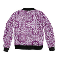 Poni Palaka Quilt Hawaii Bomber Jacket Hawaiian Tropical Monstera Sea Turtle