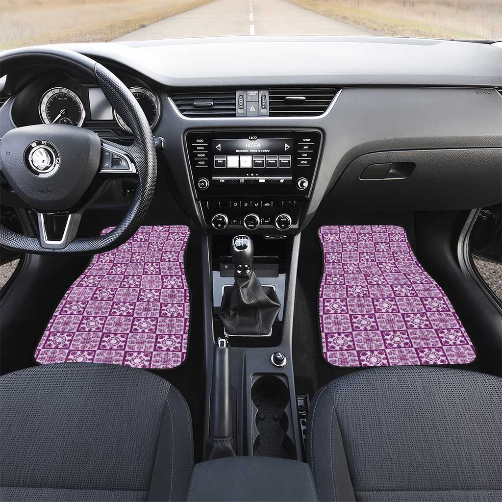 Poni Palaka Quilt Hawaii Car Mats Hawaiian Tropical Monstera Sea Turtle LT14 Set 2pcs - Front Purple - Polynesian Pride