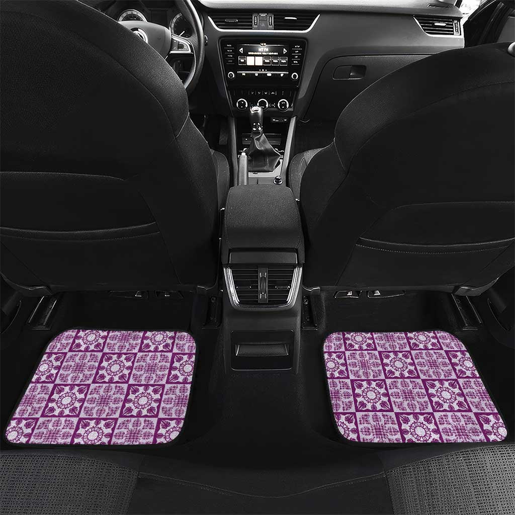 Poni Palaka Quilt Hawaii Car Mats Hawaiian Tropical Monstera Sea Turtle LT14 Set 2pcs - Back Purple - Polynesian Pride