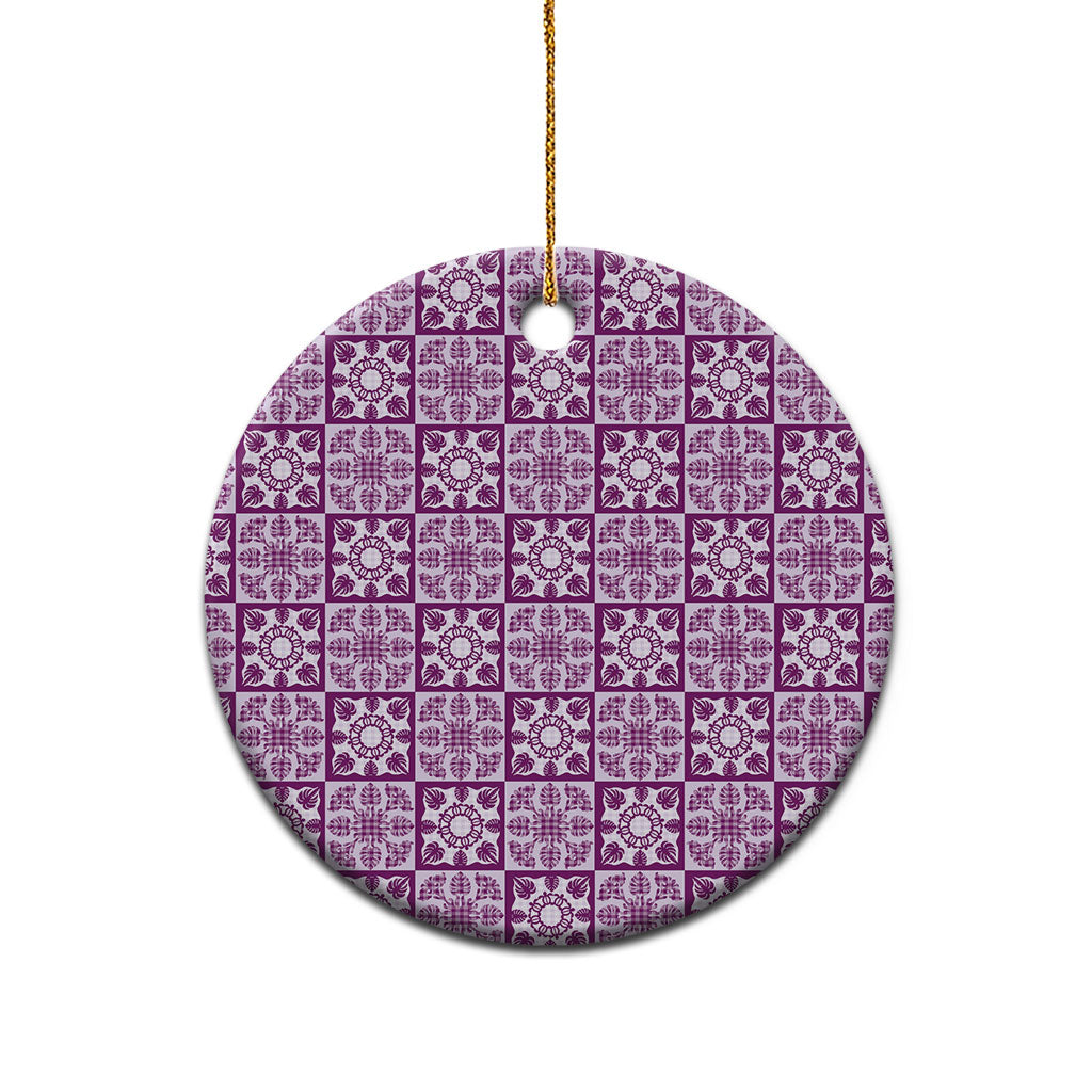 Poni Palaka Quilt Hawaii Ceramic Ornament Hawaiian Tropical Monstera Sea Turtle LT14 - Polynesian Pride
