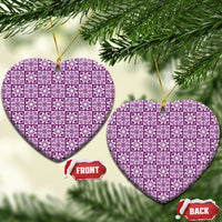 Poni Palaka Quilt Hawaii Ceramic Ornament Hawaiian Tropical Monstera Sea Turtle LT14 Heart Purple - Polynesian Pride