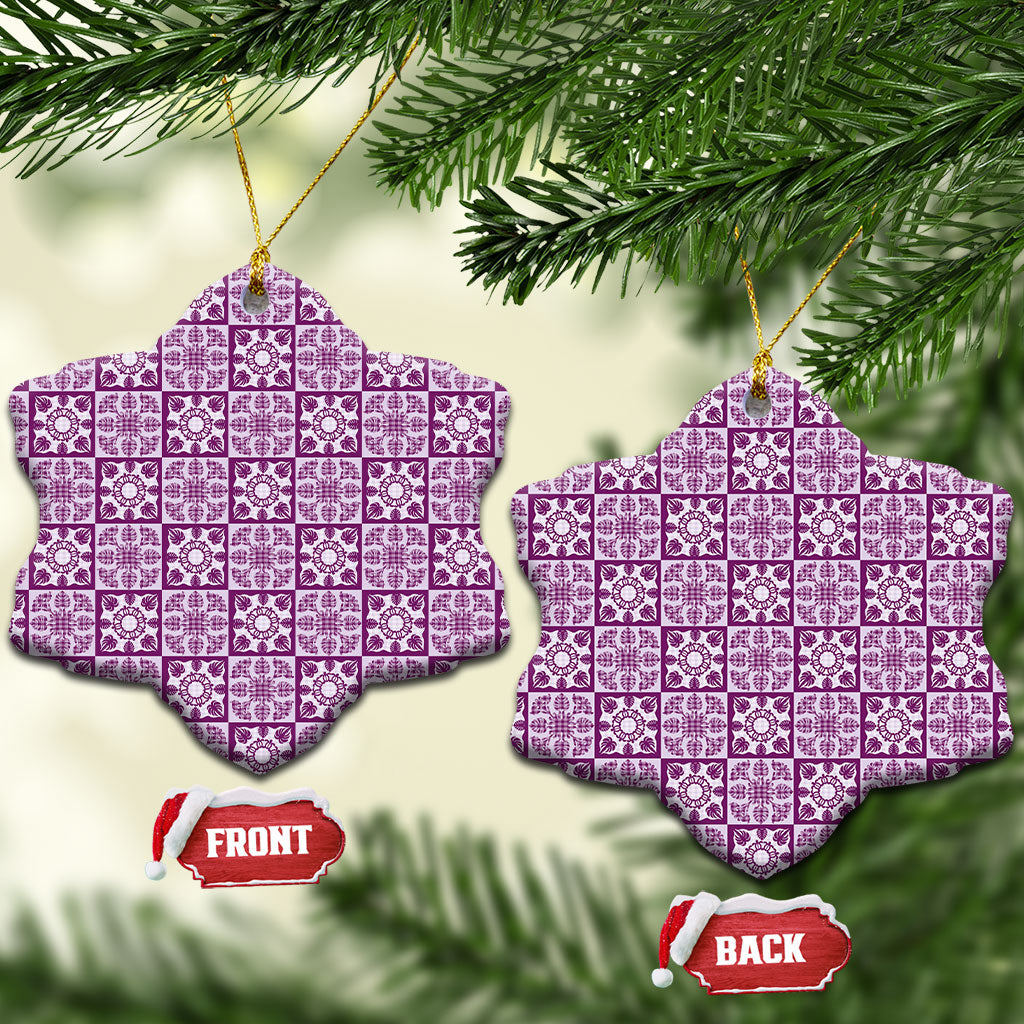 Poni Palaka Quilt Hawaii Ceramic Ornament Hawaiian Tropical Monstera Sea Turtle LT14 Snow Flake Purple - Polynesian Pride