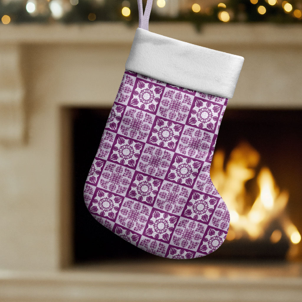 Poni Palaka Quilt Hawaii Christmas Stocking Hawaiian Tropical Monstera Sea Turtle LT14 Set of 2 Purple - Polynesian Pride