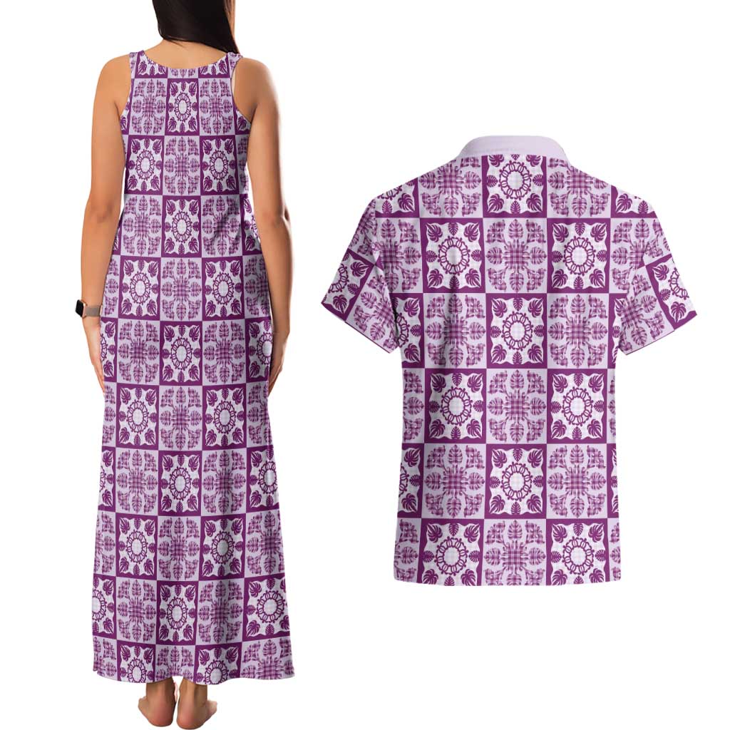 Poni Palaka Quilt Hawaii Couples Matching Tank Maxi Dress and Hawaiian Shirt Hawaiian Tropical Monstera Sea Turtle