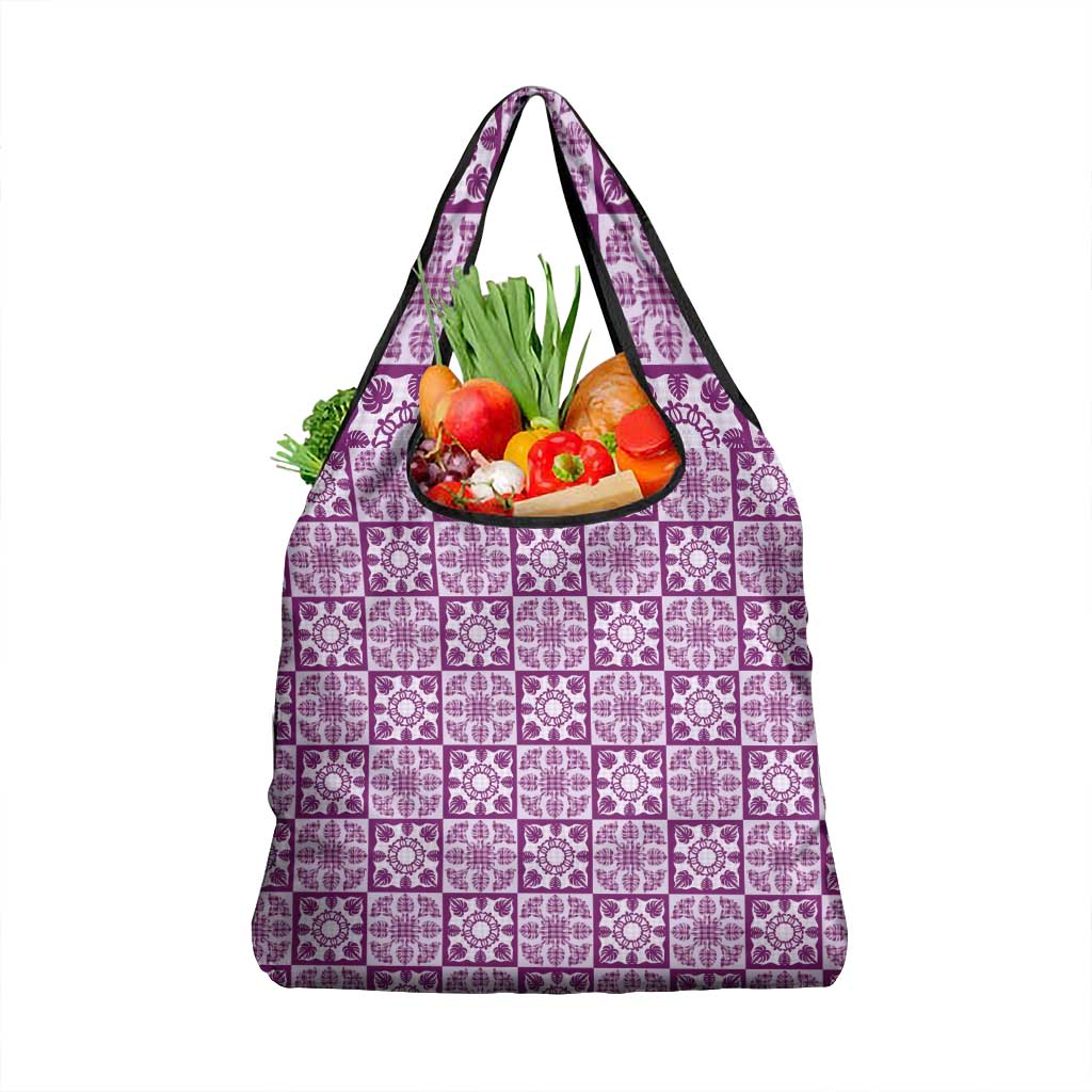 Poni Palaka Quilt Hawaii Grocery Bag Hawaiian Tropical Monstera Sea Turtle LT14 1-pack One Size Purple - Polynesian Pride
