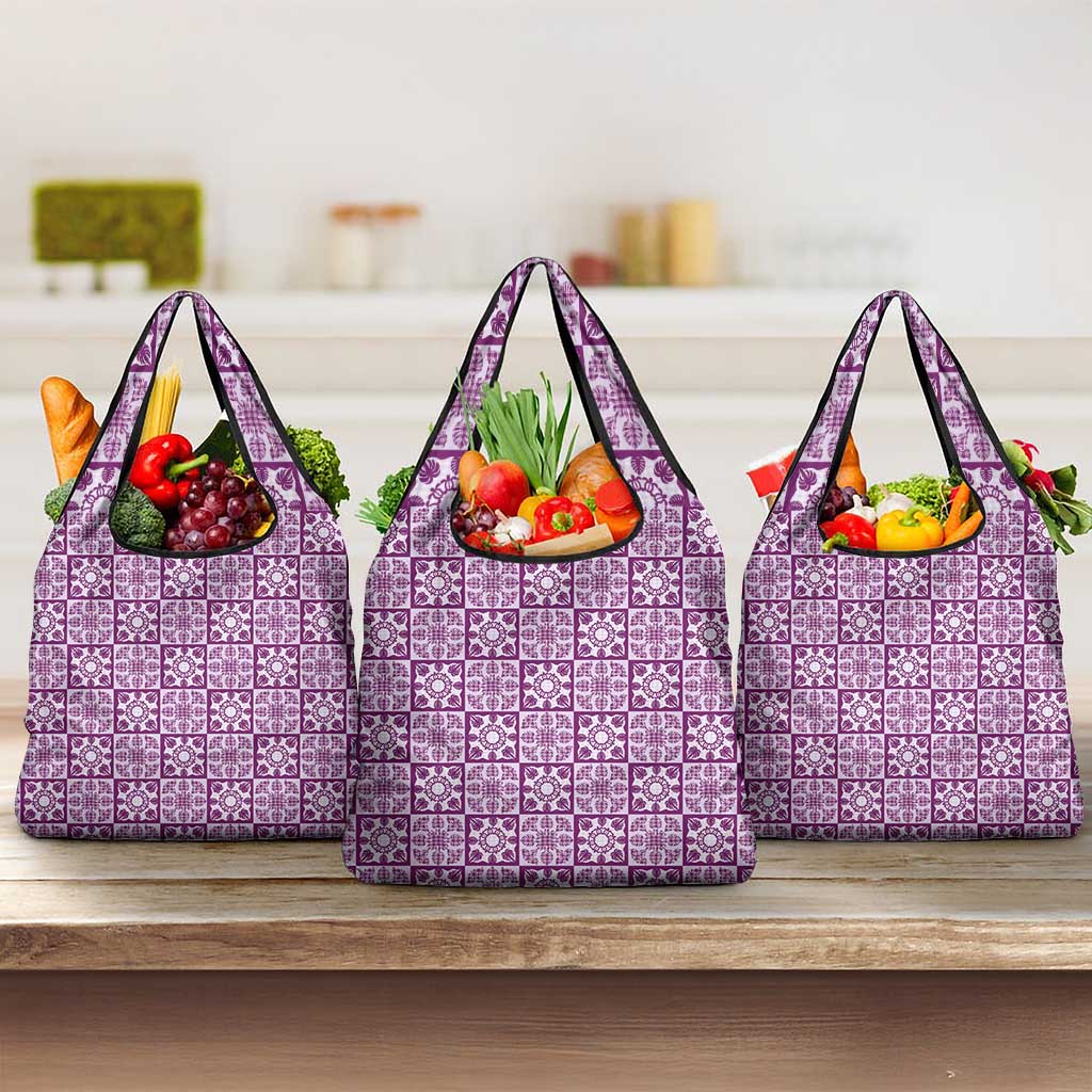 Poni Palaka Quilt Hawaii Grocery Bag Hawaiian Tropical Monstera Sea Turtle LT14 3-pack One Size Purple - Polynesian Pride