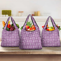 Poni Palaka Quilt Hawaii Grocery Bag Hawaiian Tropical Monstera Sea Turtle LT14 3-pack One Size Purple - Polynesian Pride