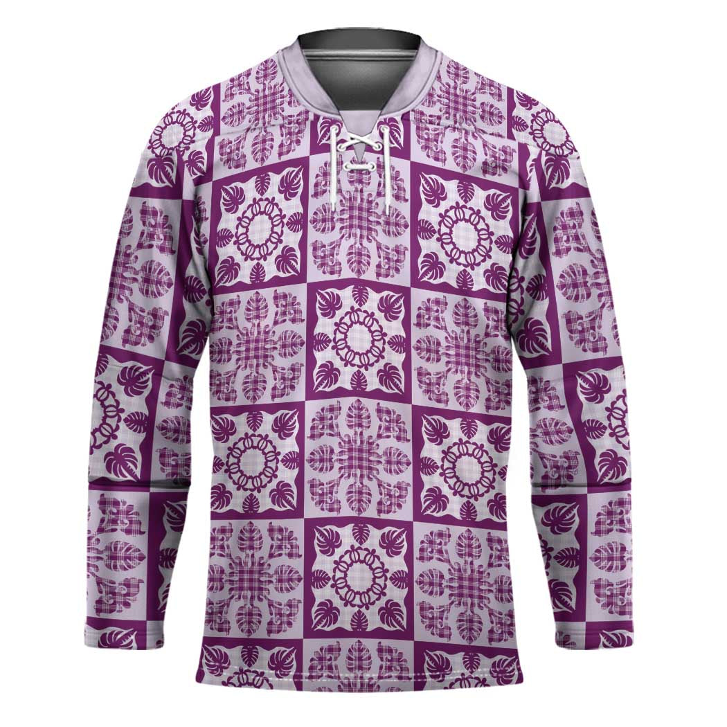 Poni Palaka Quilt Hawaii Hockey Jersey Hawaiian Tropical Monstera Sea Turtle LT14 Unisex Purple - Polynesian Pride