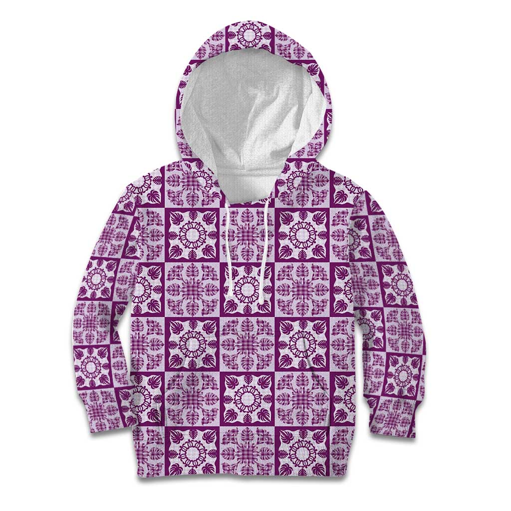 Poni Palaka Quilt Hawaii Kid Hoodie Hawaiian Tropical Monstera Sea Turtle