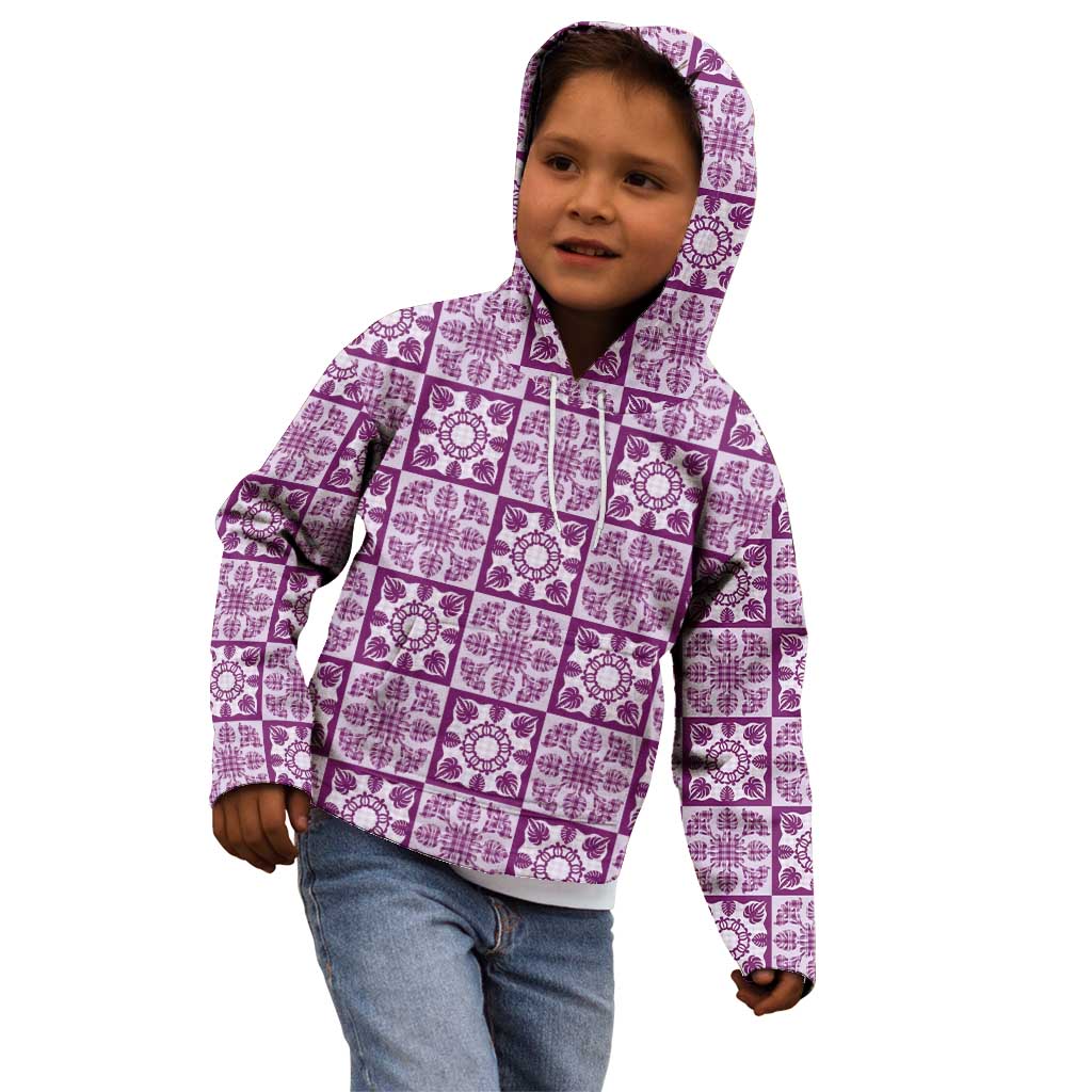 Poni Palaka Quilt Hawaii Kid Hoodie Hawaiian Tropical Monstera Sea Turtle