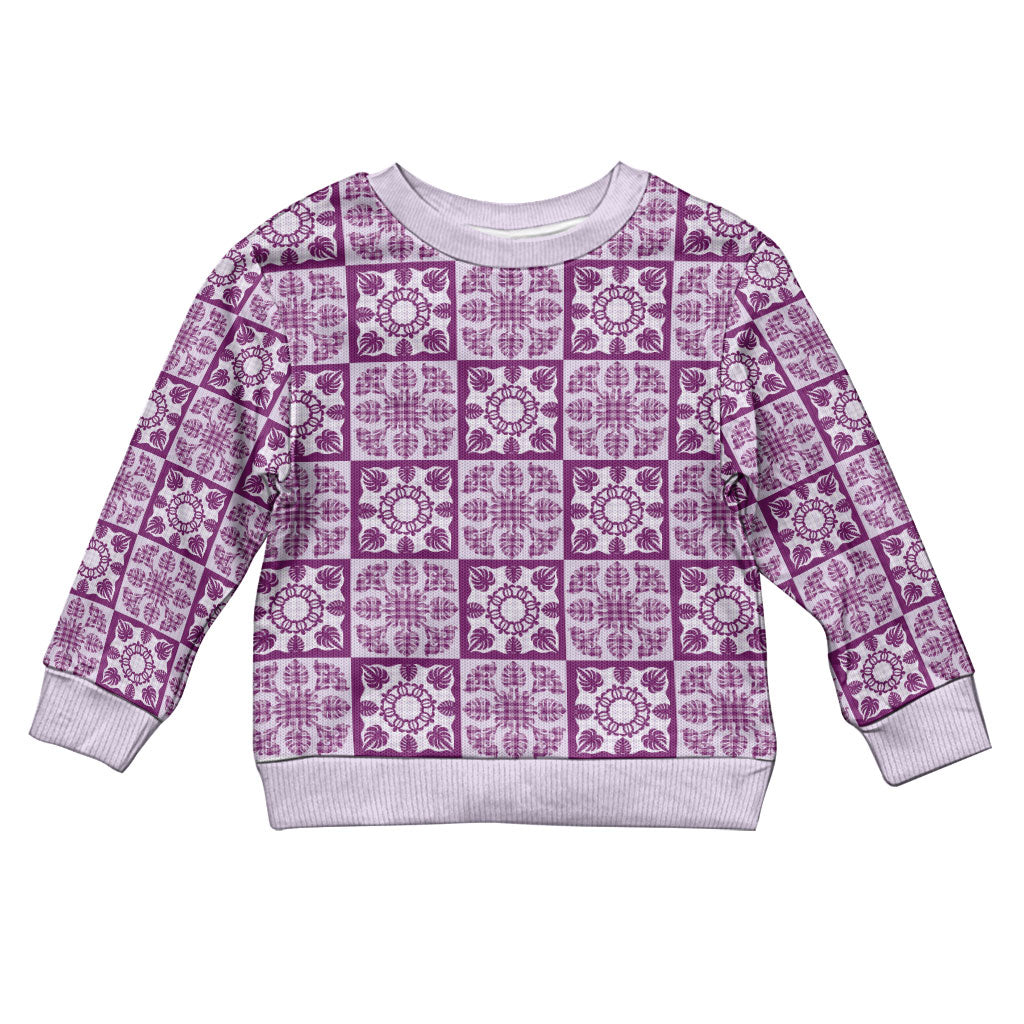 Poni Palaka Quilt Hawaii Kid Ugly Christmas Sweater Hawaiian Tropical Monstera Sea Turtle LT14 Kid Purple - Polynesian Pride