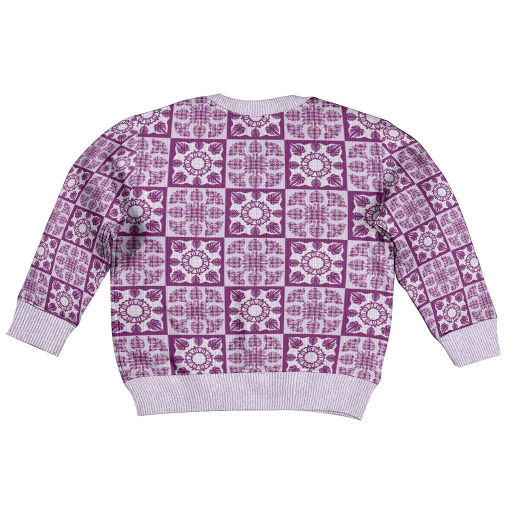 Poni Palaka Quilt Hawaii Kid Ugly Christmas Sweater Hawaiian Tropical Monstera Sea Turtle LT14 - Polynesian Pride