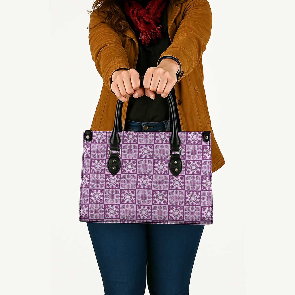 Poni Palaka Quilt Hawaii Leather Bag Hawaiian Tropical Monstera Sea Turtle