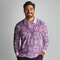 Poni Palaka Quilt Hawaii Long Sleeve Polo Shirt Hawaiian Tropical Monstera Sea Turtle LT14 - Polynesian Pride