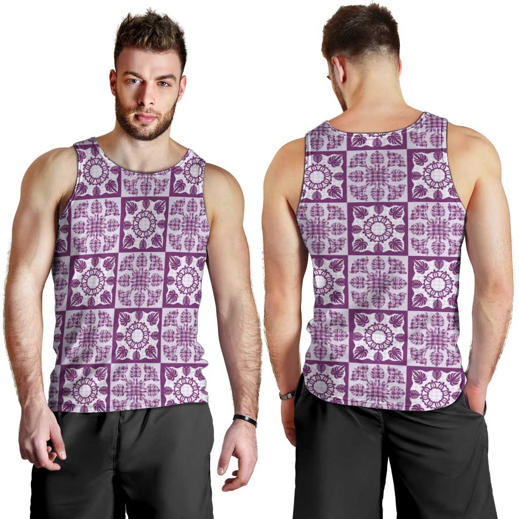 Poni Palaka Quilt Hawaii Men Tank Top Hawaiian Tropical Monstera Sea Turtle