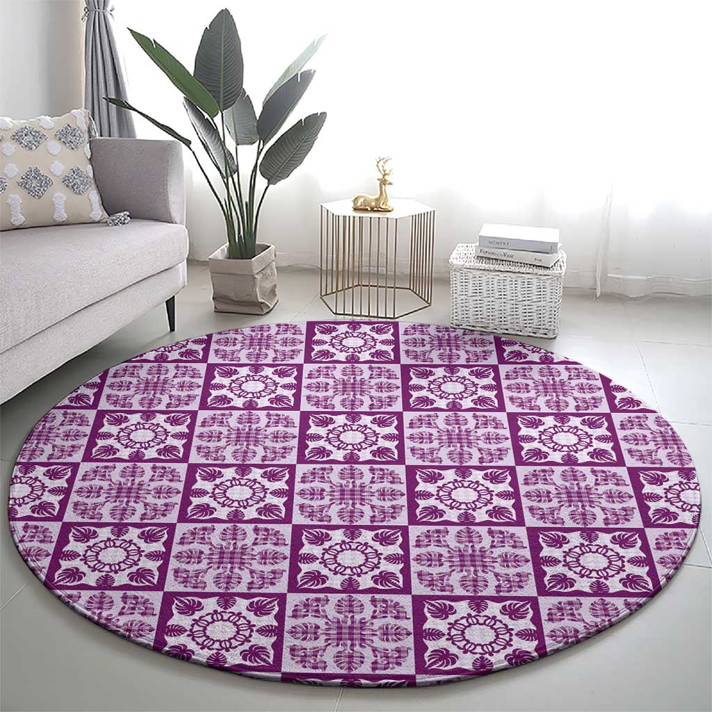 Poni Palaka Quilt Hawaii Round Carpet Hawaiian Tropical Monstera Sea Turtle
