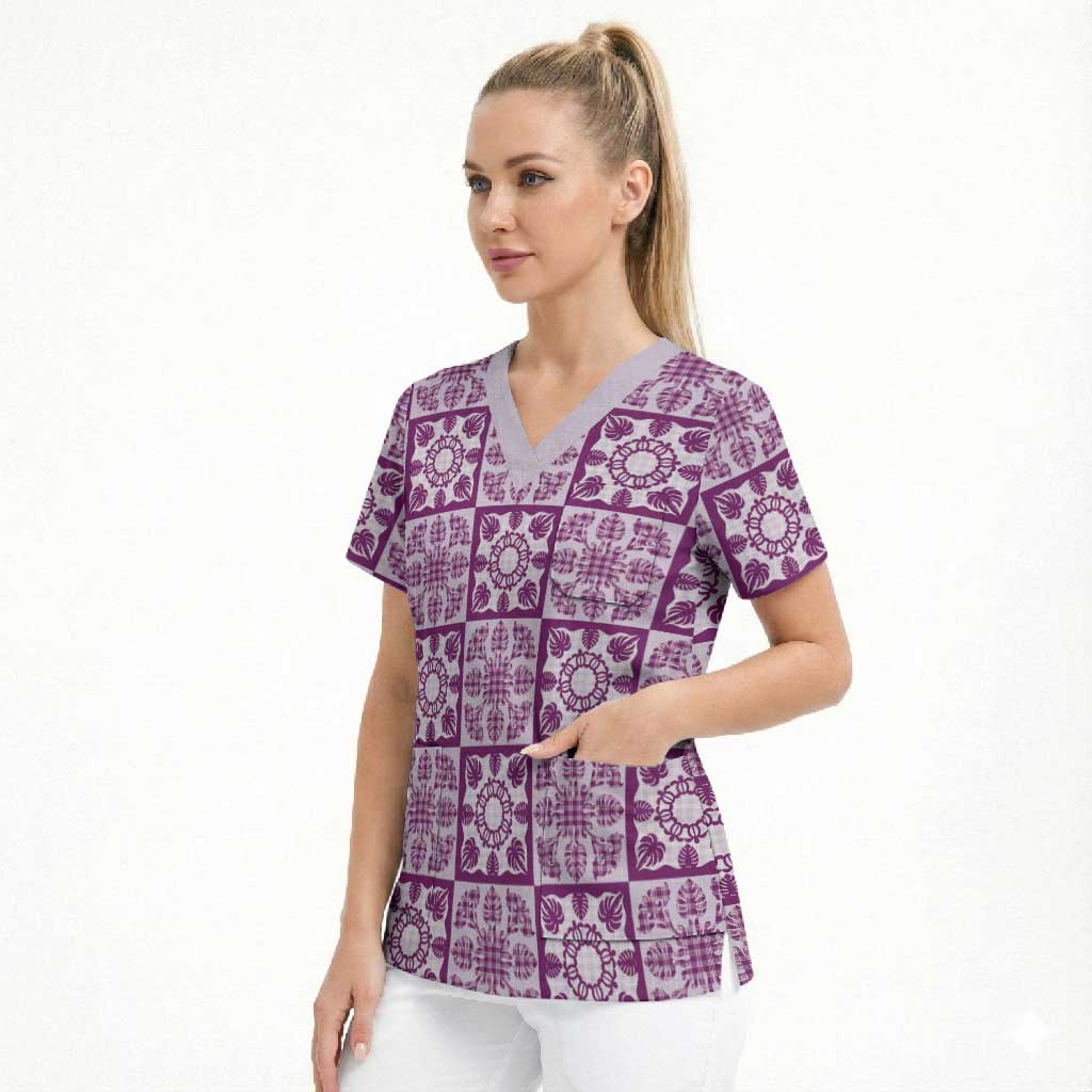 Poni Palaka Quilt Hawaii Scrub Top Hawaiian Tropical Monstera Sea Turtle