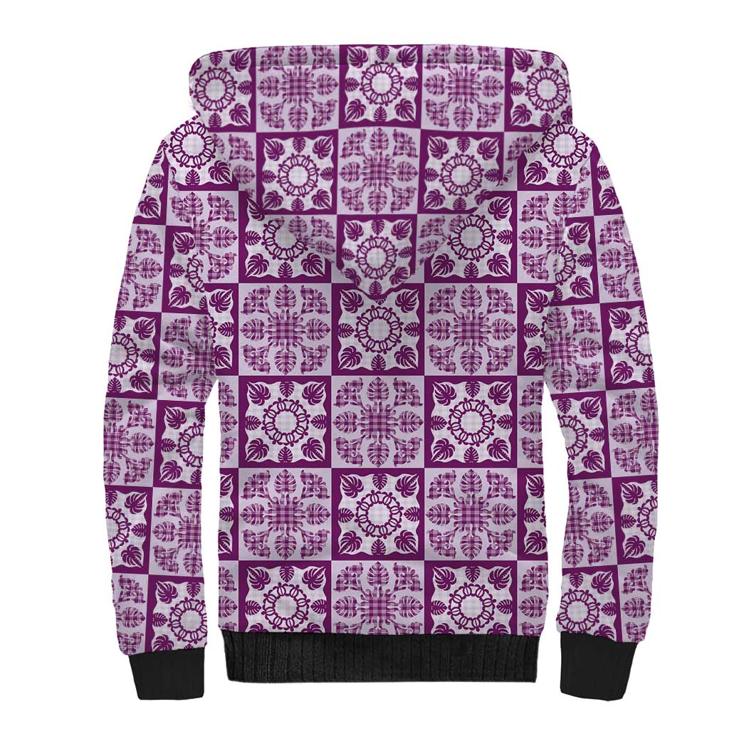 Poni Palaka Quilt Hawaii Sherpa Hoodie Hawaiian Tropical Monstera Sea Turtle