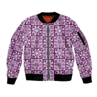Poni Palaka Quilt Hawaii Sleeve Zip Bomber Jacket Hawaiian Tropical Monstera Sea Turtle