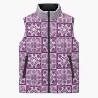 Poni Palaka Quilt Hawaii Sleeveless Puffer Jacket Hawaiian Tropical Monstera Sea Turtle LT14 Unisex Purple - Polynesian Pride