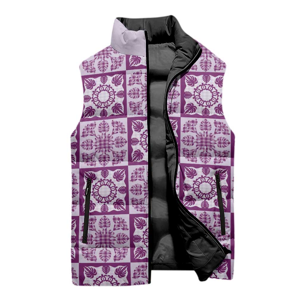 Poni Palaka Quilt Hawaii Sleeveless Puffer Jacket Hawaiian Tropical Monstera Sea Turtle LT14 - Polynesian Pride